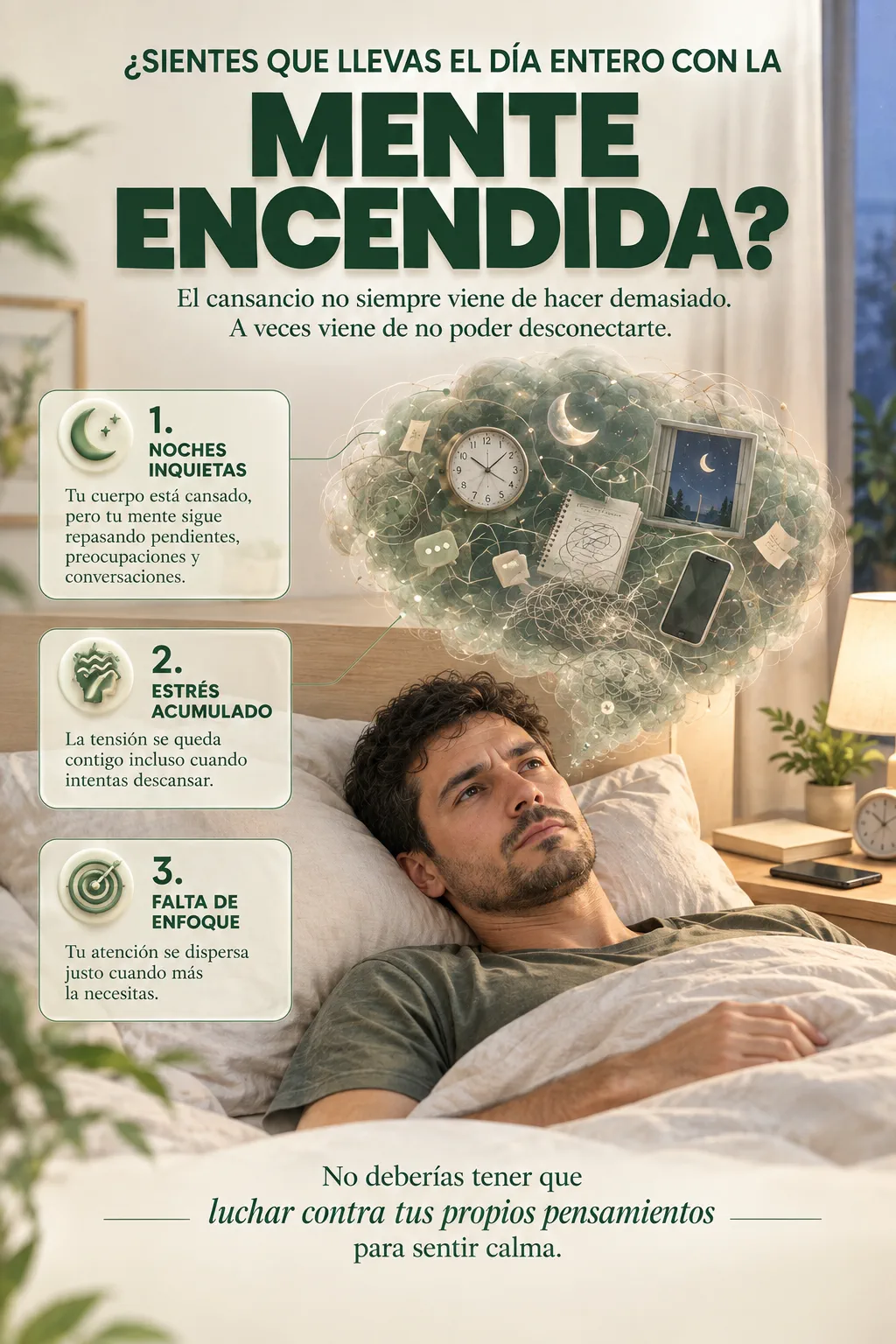 ¿Sientes que llevas el día entero con la mente encendida? Noches inquietas, estrés acumulado y falta de enfoque.