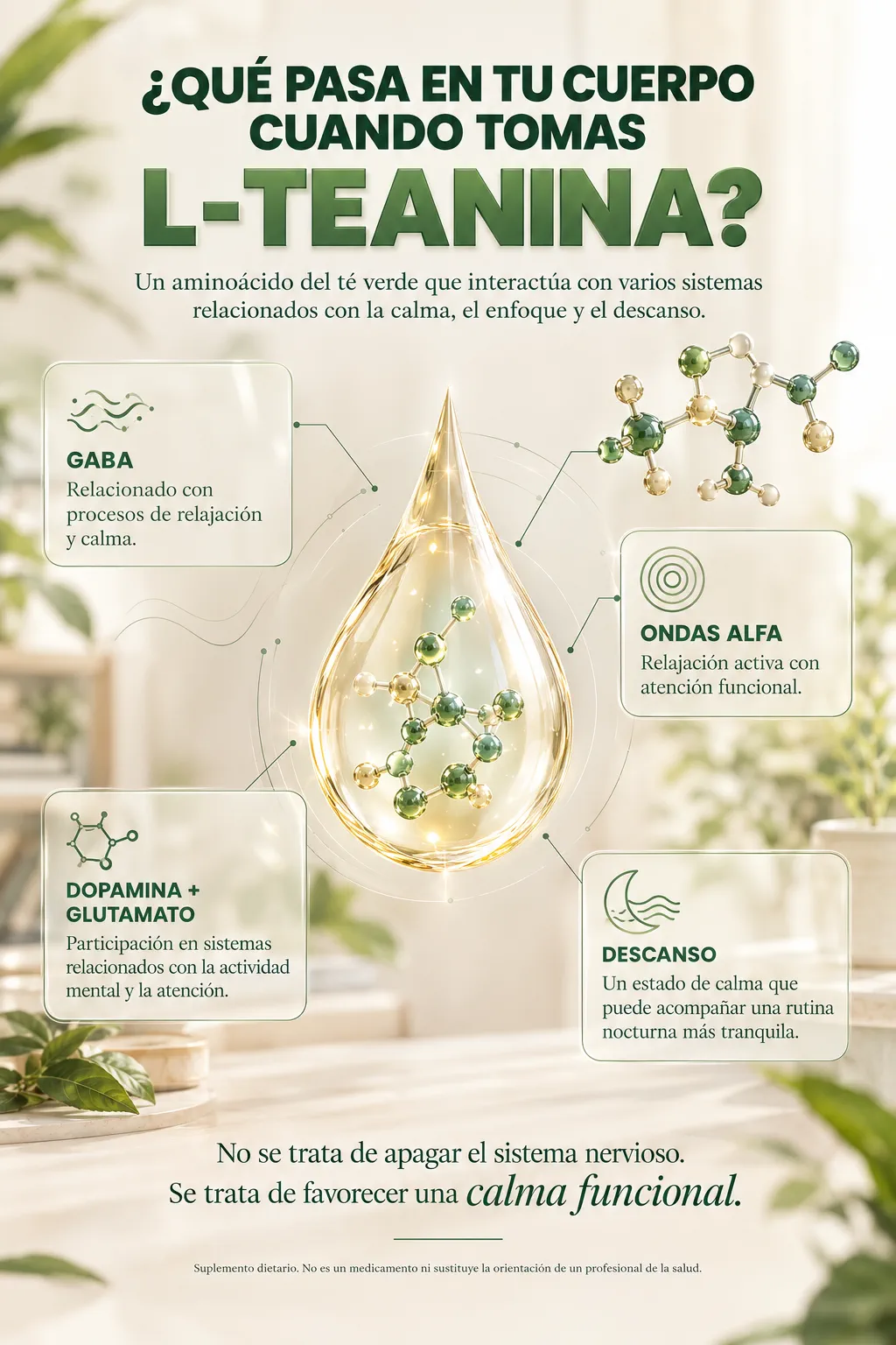 ¿Qué pasa en tu cuerpo cuando tomas L-Teanina? Un aminoácido del té verde relacionado con GABA, ondas alfa y descanso.